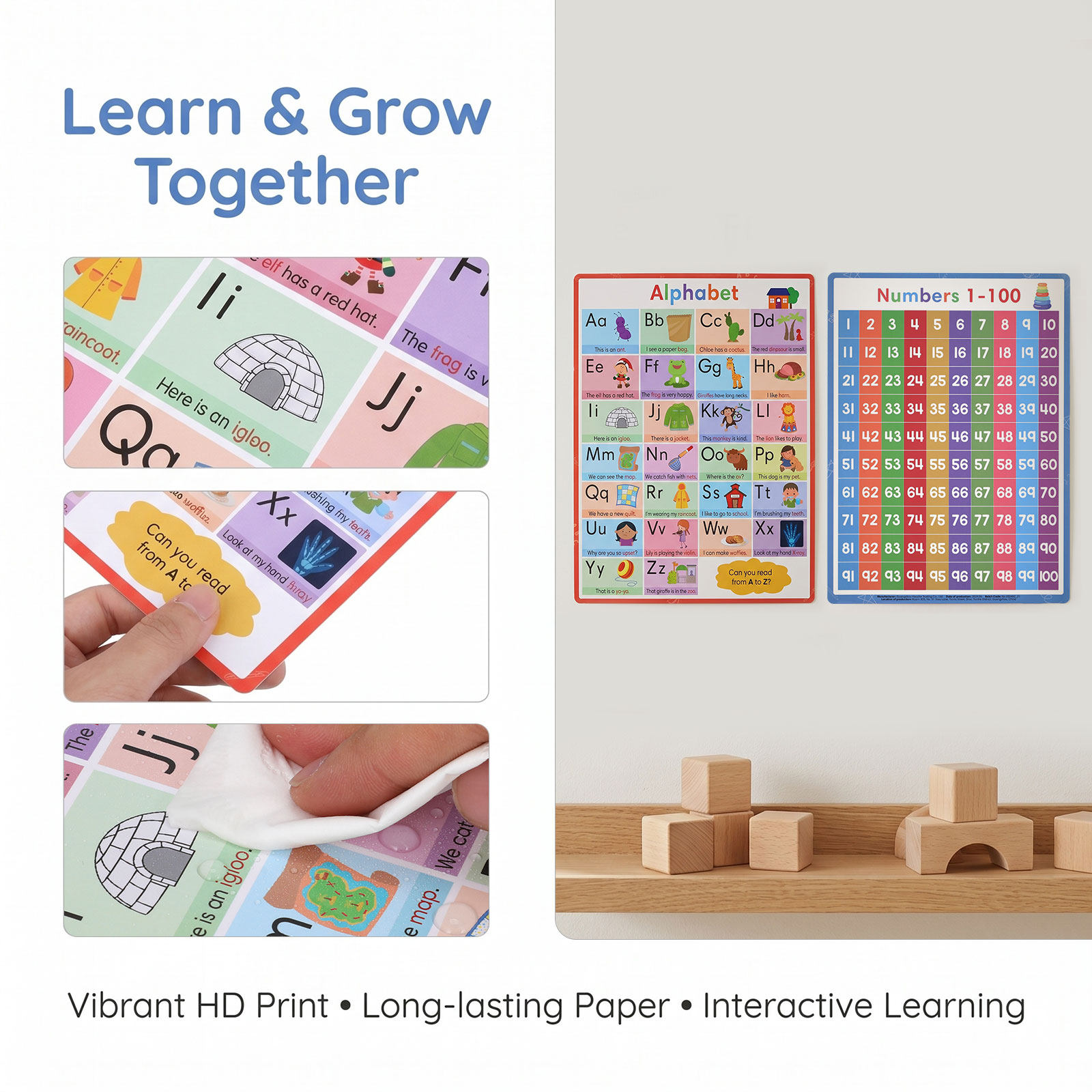 2Pcs Alphabet Numbers Poster H - Education Kids Definition ulasan dan harga