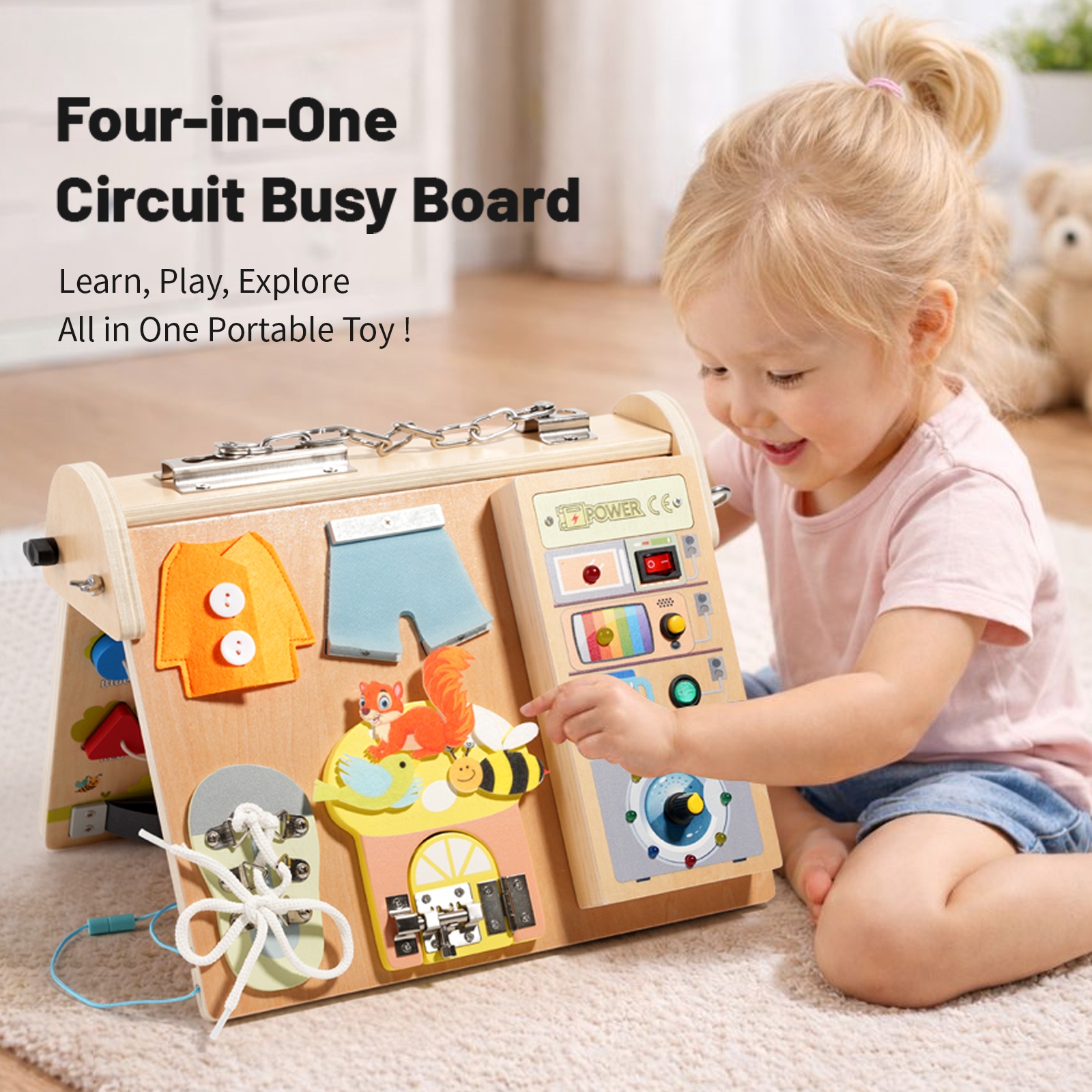 Wooden 4-in-1 Busy Board with  - Kids Educational Game 3 ulasan dan harga