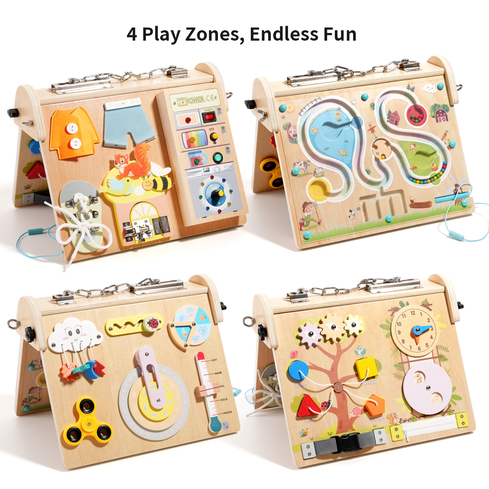 Wooden 4-in-1 Busy Board with  - Kids Educational Game 3 ulasan dan harga